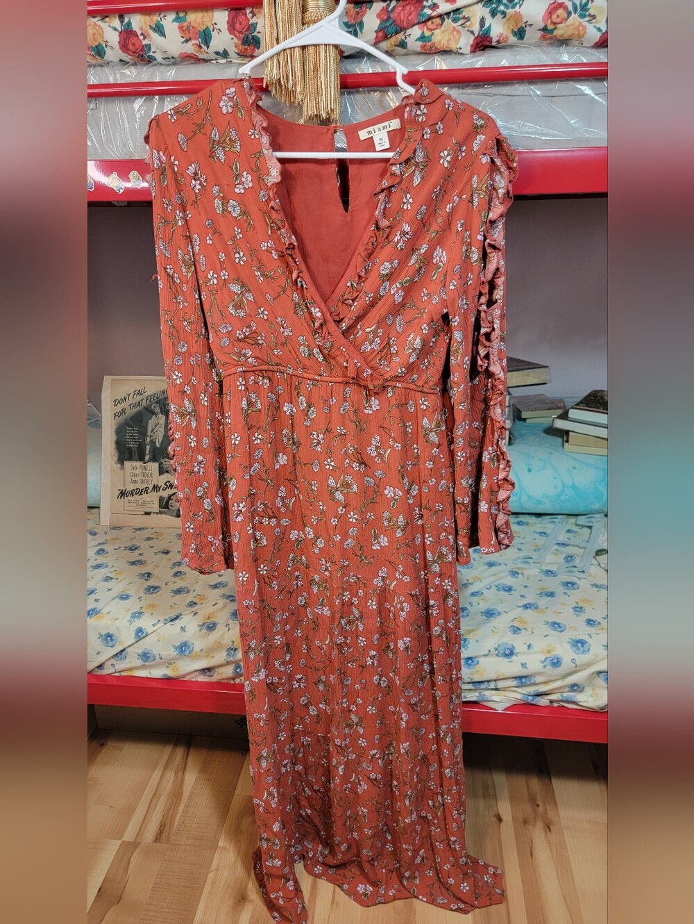 miami Rust Orange Floral Maxi Dress Size Medium